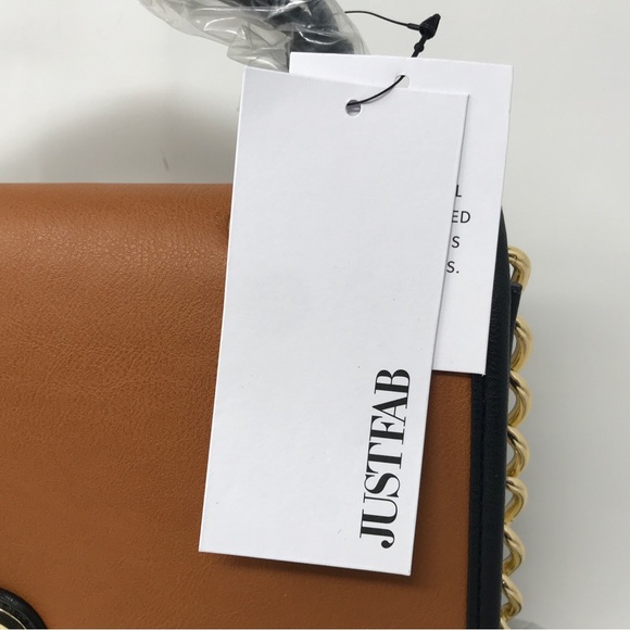 JustFab Color Blocked Messenger Bag, Size  10”L x 8”H x 4”D - Black/Cognac/White - Picture 5 of 13